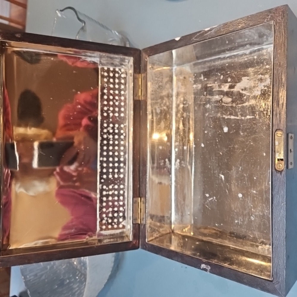 Vintage Wooden Jewelry Box with Mirror